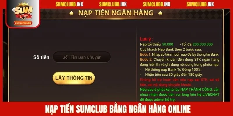 Nạp tiền SUMCLUB bằng ngân hàng online